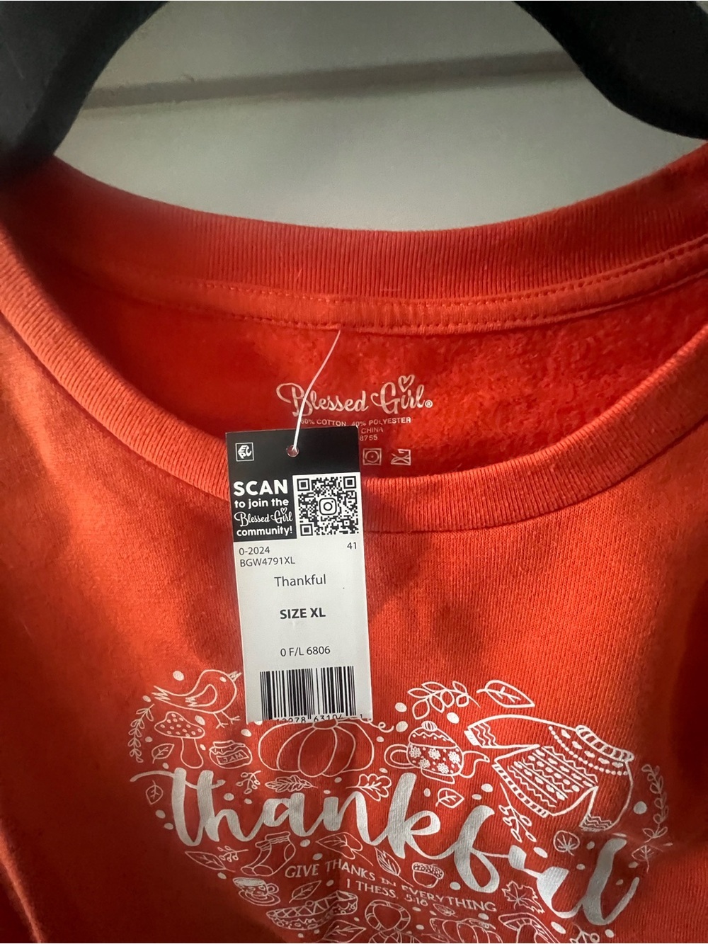 Women's 'Thankful' Graphic Crewneck Sweatshirt - Orange - Picture 2 of 3
